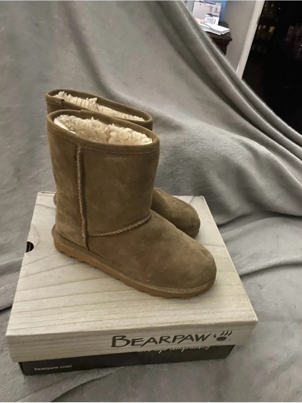 BearPaw Chestnut Suede Shearling Lined Short Boots